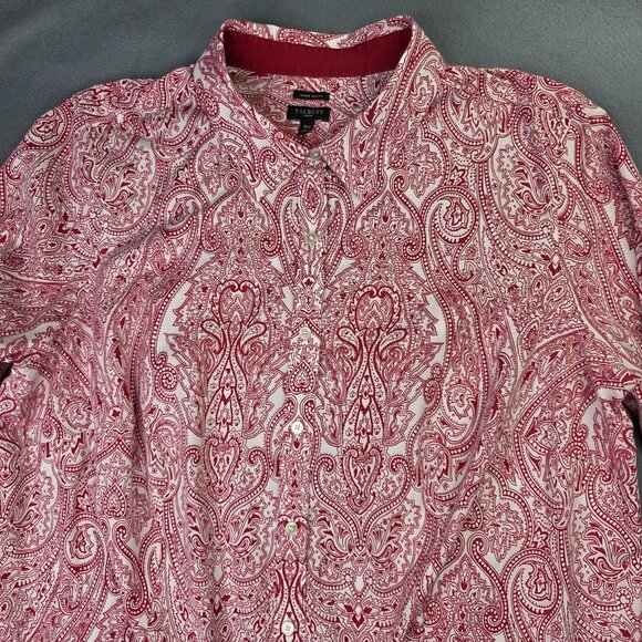 Talbots Shirt Womens 18W Red White Paisley Wrinkle Resistant Button Front Top - Picture 5 of 12